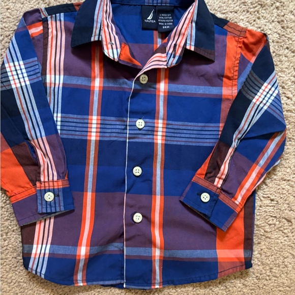 Nautica Kids Button Down Shirt - Blue and Orange Plaid - Picture 1 of 4